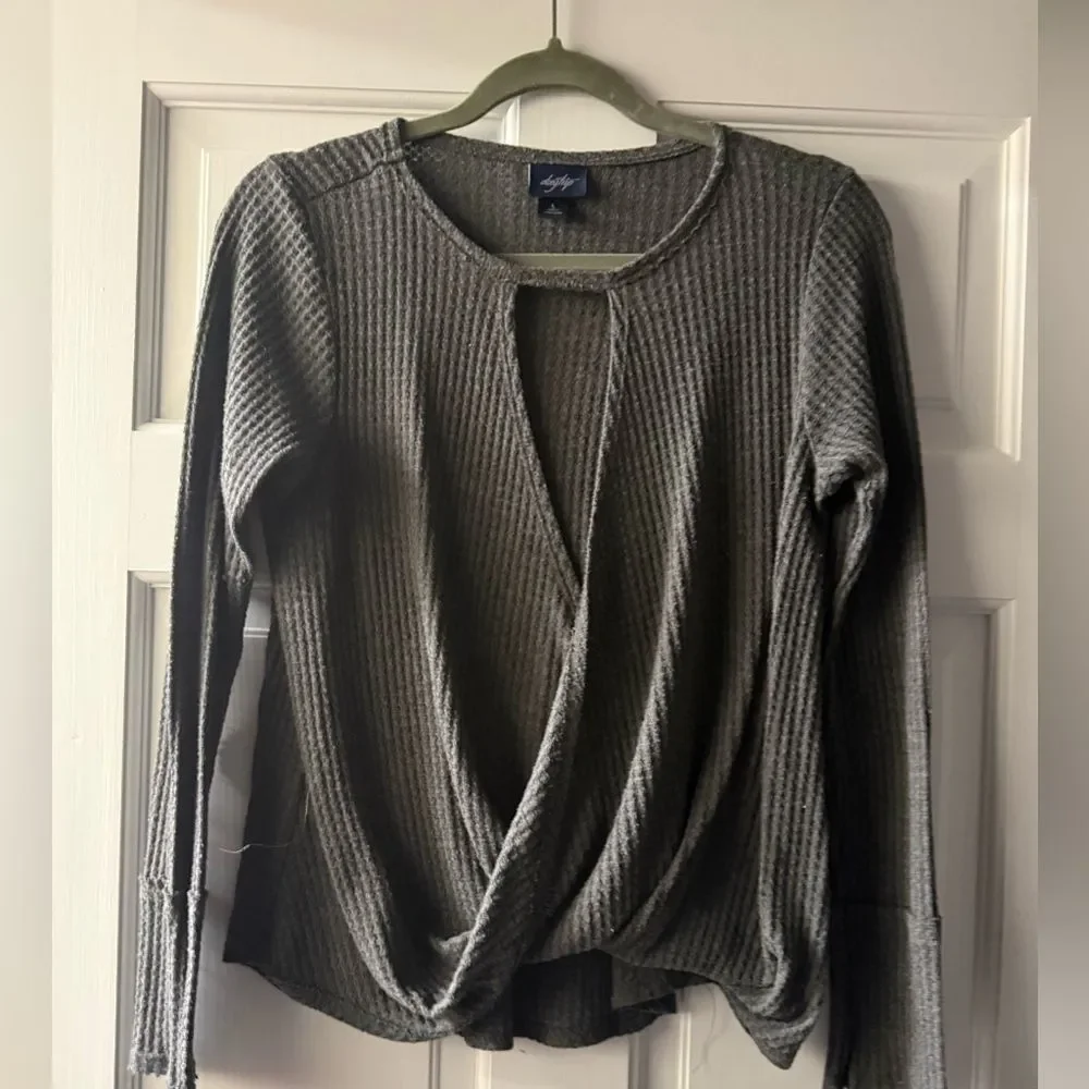 Daytrip Surplice Top Long Sleeve Waffle Knit Top in Charcoal Gray